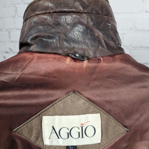 VTG Aggio Brown Genuine Soft Leather Full Zip Snap Pockets Bomber Jacket Large L - Picture 6 of 16